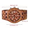 BEWELL Men's Wooden Watches Chronograph Analogue Quartz Watch with Wood Bracelet Date Calendar Stop Watch Round Timepiece (Red) #2
